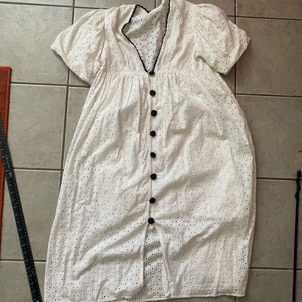 Urban outfitters white eyelet puff sleeve v neck midi dress